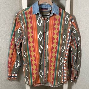 Vintage 90s Boho Aztec Button up ✨